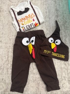Mommy's Little Turkey Baby Costume Set - Brown 6-9M